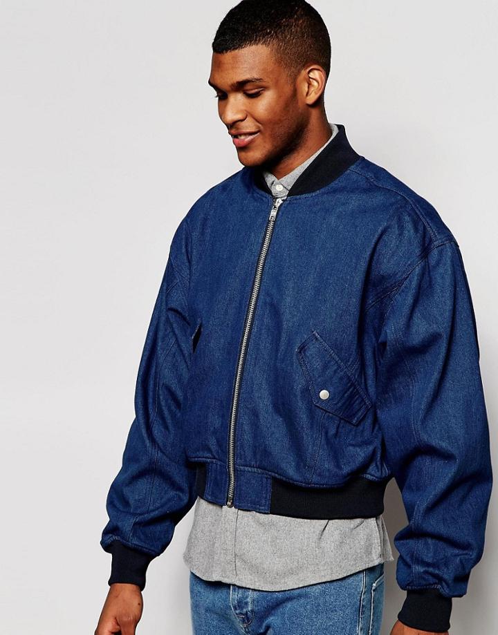 Asos Oversized Denim Bomber Jacket - Blue
