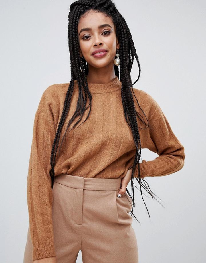 Monki Crew Neck Oversized Sweater In Brown - Brown
