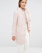 New Look Wool Blend Longline Bomber Jacket - Pink