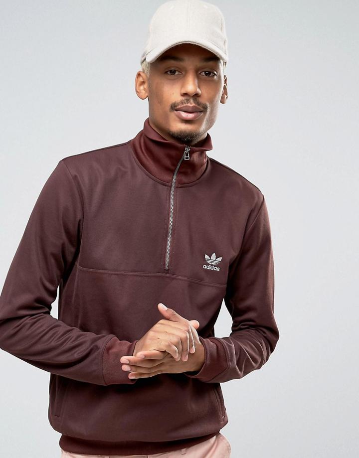 Adidas Originals Fallen Future Half Zip Sweat In Burgundy Br1816 - Red