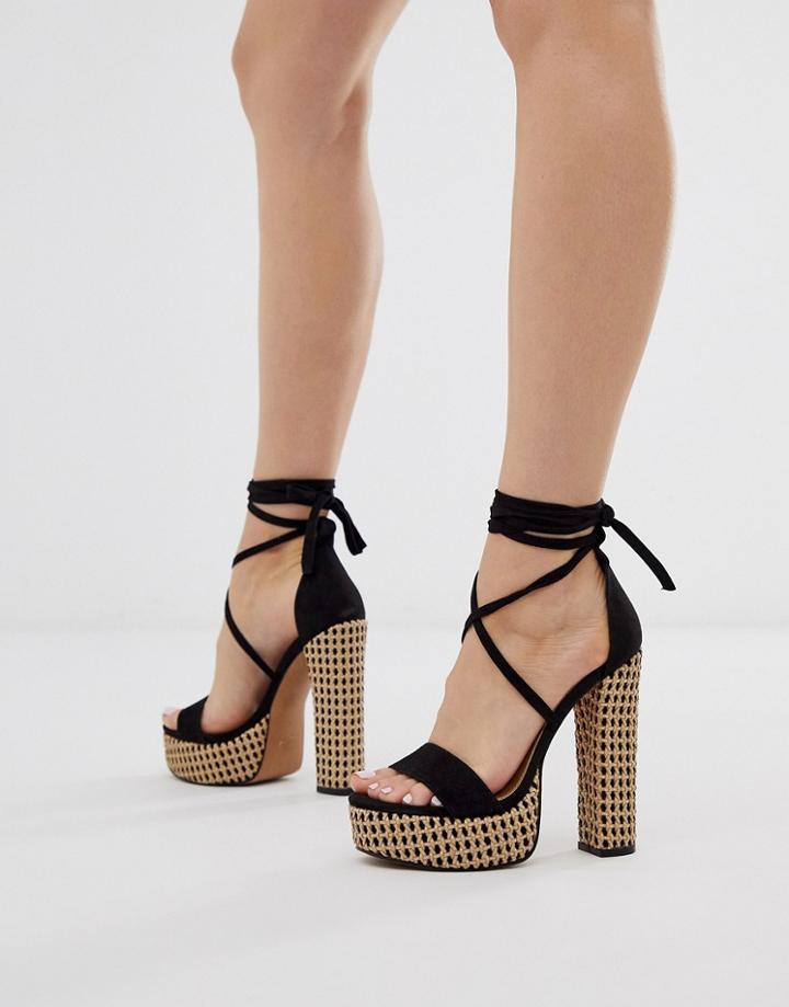 Asos Design Noun Platform Block Heeled Sandals In Black