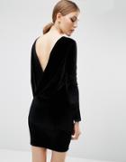 Asos Velvet Wrap Back Long Sleeve Mini Dress - Black