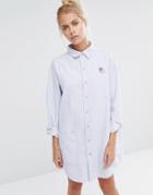 Lazy Oaf Oversized Pinstripe Shirt Dress With Strawberry Badge - Blue
