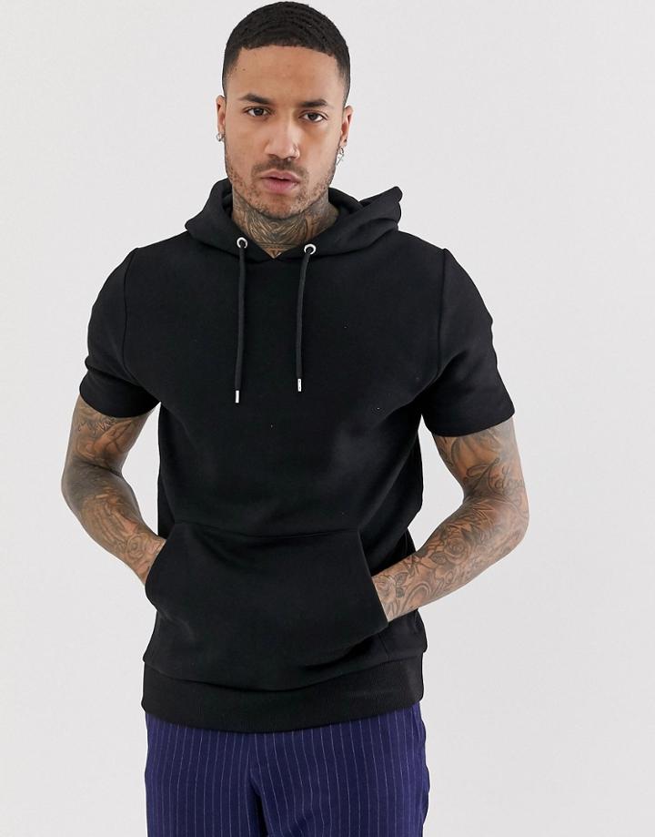 Asos Design Short Sleeve Hoodie In Black - Black