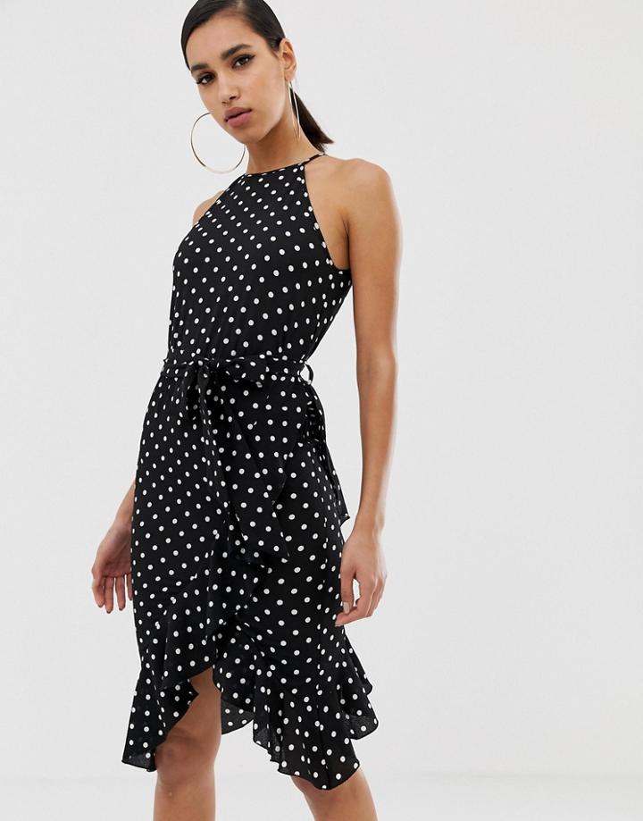 Ax Paris Strappy Midi Polka Dot Dress - Black