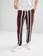 Asos Tapered Pants With Block Stripe Detail - Brown
