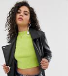 Collusion Tall Cropped Leather Look Biker Jacket - Black