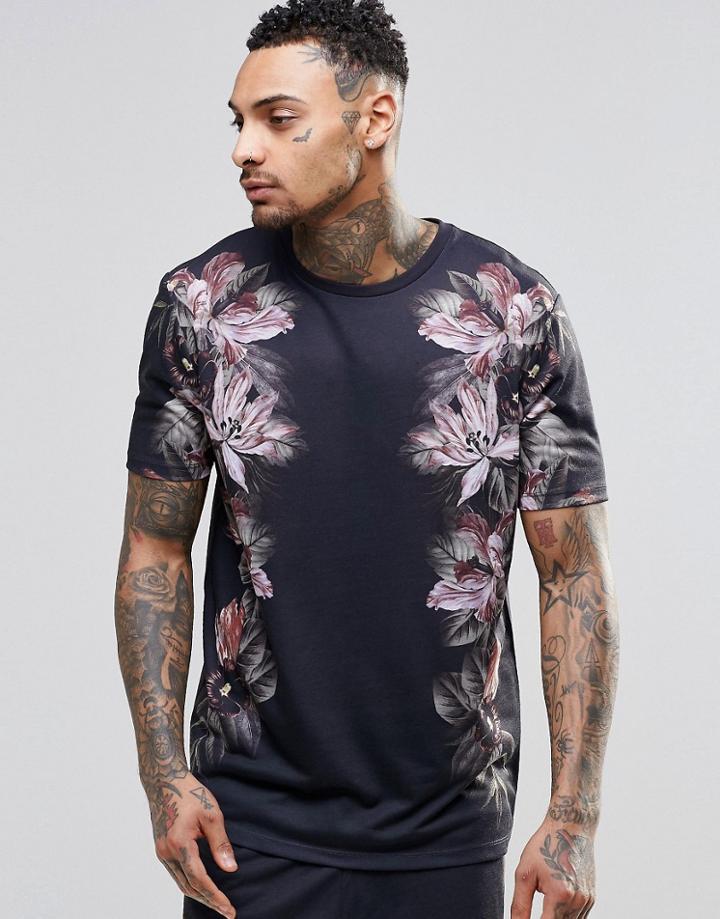 Asos Loungewear Skater T-shirt With Floral Print - Black
