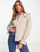 Trendyol Wide Collar Checked Shirt In Cream-white