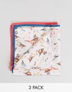 Devils Advocate 3 Pack Pocket Square Bird Print And Plain Combo - Mult