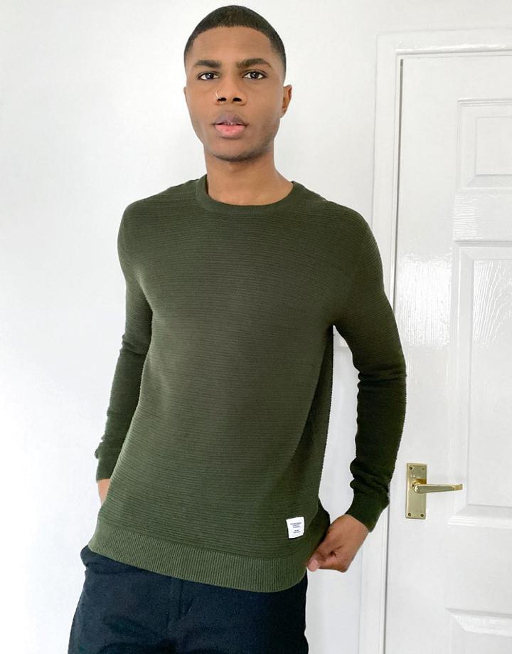 Only & Sons Sweater In Organic Cotton Dark Khaki-green