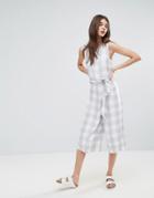 Native Youth Tie Waist Gingham Culotte Jumpsuit - Gray