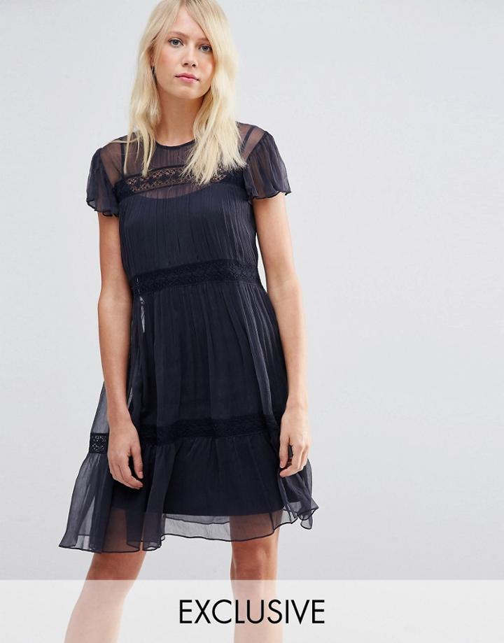 Needle & Thread Chiffon Lace Dress - Indigo