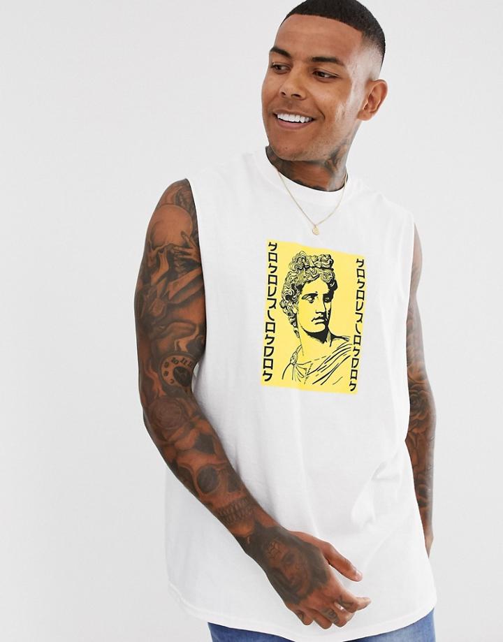 Hnr Ldn Statue Print Sleeveless T-shirt Tank-white