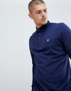 Lyle & Scott Long Sleeve Woven Collar Polo Shirt - Navy