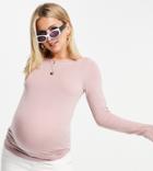 Asos Design Maternity Long Sleeve Top With Slash Neck In Pink
