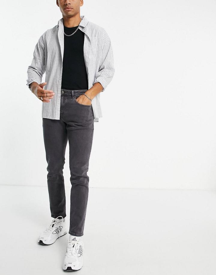 Asos Design Stretch Slim Jeans In Washed Black With Upcycled Dye