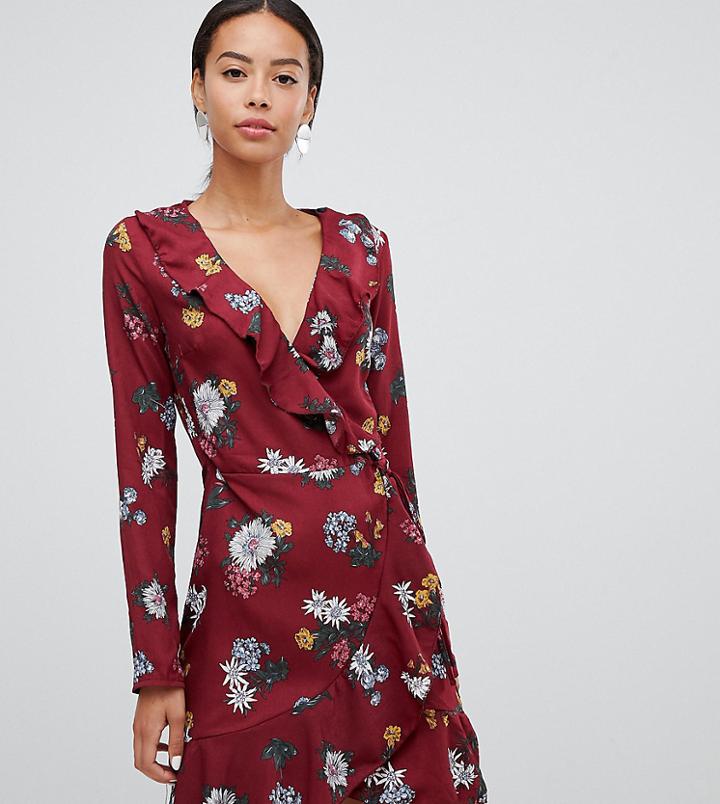 Parisian Tall Floral Wrap Dress With Frill-red