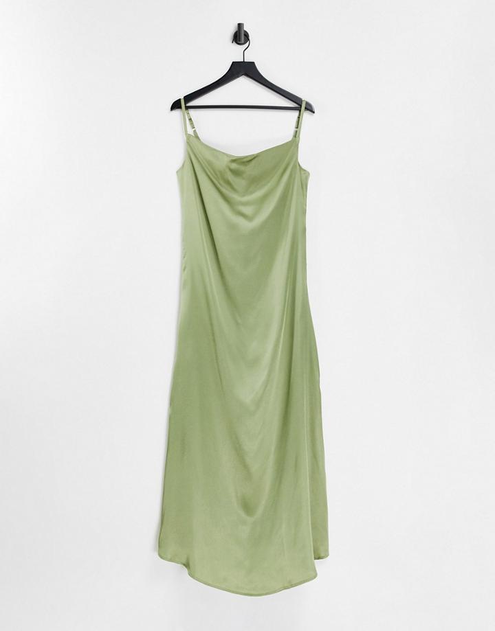 Ax Paris Bridesmaid Cami Satin Maxi Dress In Sage-green