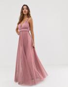 Asos Design Cami Pleated Tulle Maxi Dress - Pink