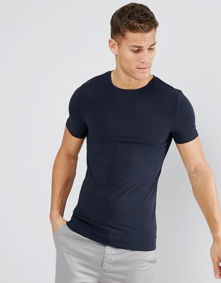 Asos Extreme Muscle Fit T-shirt With Crew Neck - Navy