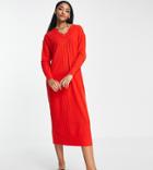 Only Tall Exclusive Ribbed Midi Dress In Bright Red