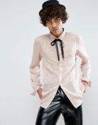 Asos Party Leopard Burnout Shirt With Black Pussybow - Pink