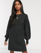 Micha Lounge Mini Sweater Dress With Balloon Sleeves-black