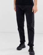 Bershka Straight Fit Jeans In Washed Black - Black