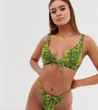 Wolf & Whistle Fuller Bust Exclusive Eco Triangle Bikini Top In Lime Snake D - F Cup-green