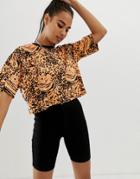 Asos Design T-shirt In Bright Animal Print - Orange