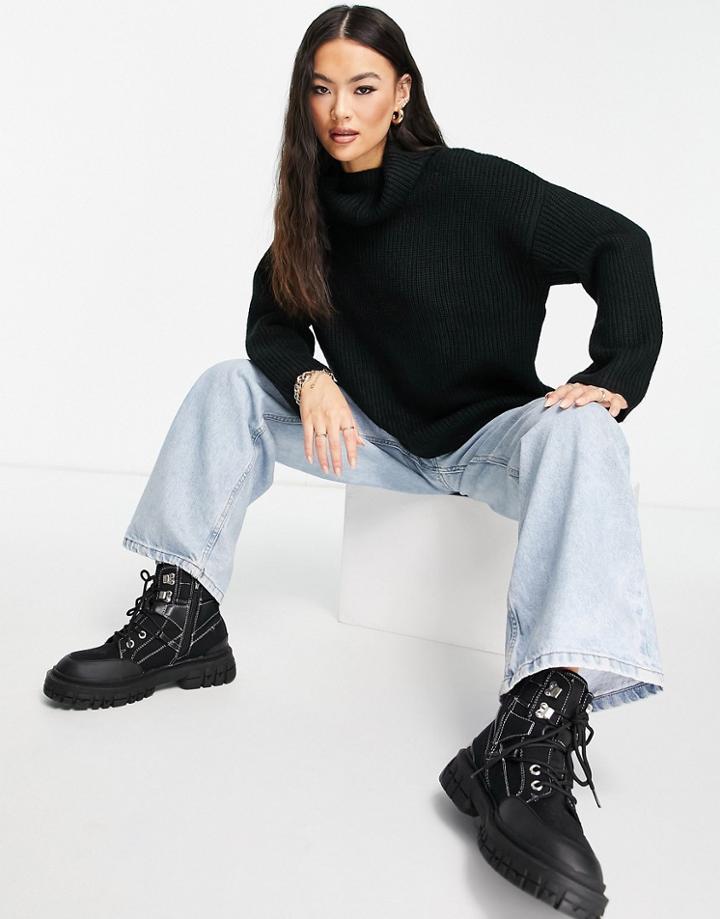 Asos Design Sweater In Rib With High Neck In Black