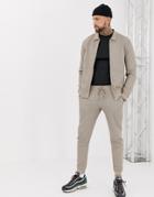 Asos Design Tracksuit Jersey Harrington Jacket/skinny Joggers In Beige Fabric Interest - Beige