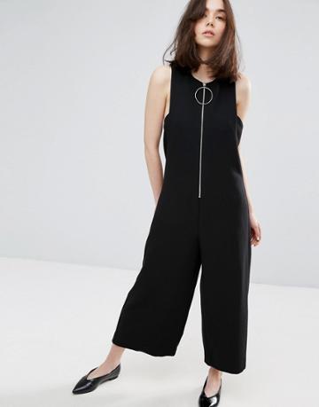 Plain Studios Skeevless Culotte Jumpsuit With Metal Ring Pull - Black
