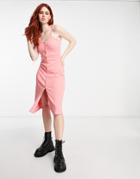 Cotton: On Strappy Button Through Midi Dress In Pink