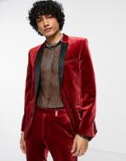 Asos Design Super Skinny Tuxedo Jacket With Velvet In Red