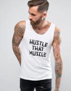 Asos Muscle Tank With Hustle That Muscle Print - White