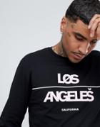 Asos Design Relaxed Long Sleeve T-shirt With Los Angeles Text Print - Black