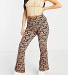 Topshop Tall Floral Printed Jersey Flare Trouser In Multi