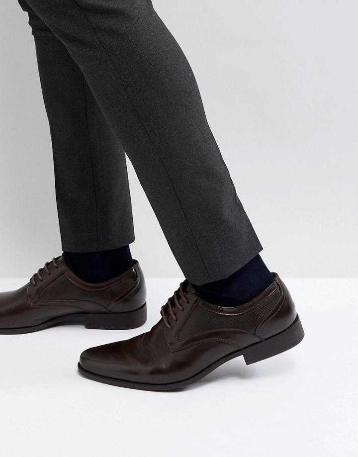 Asos Lace Up Shoe In Brown Faux Leather With Embossed Detail - Brown