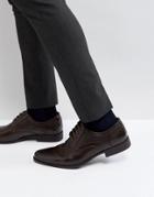 Asos Lace Up Shoe In Brown Faux Leather With Embossed Detail - Brown