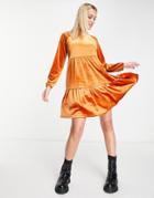 Monki Velvet Mini Dress In Rust - Orange