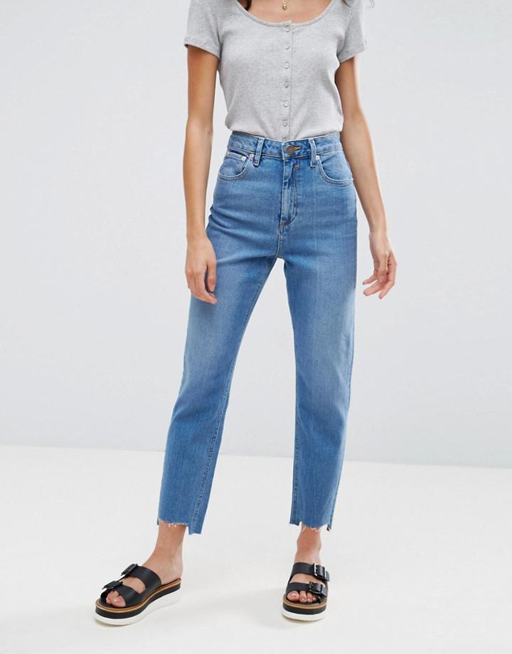 Asos Farleigh High Waist Slim Mom Jeans In Jacinta Pretty Mid Wash - Blue