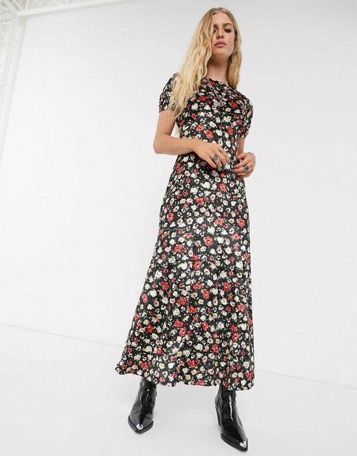 Asos Design Printed Velvet Maxi Tea Dress-multi