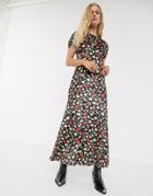 Asos Design Printed Velvet Maxi Tea Dress-multi