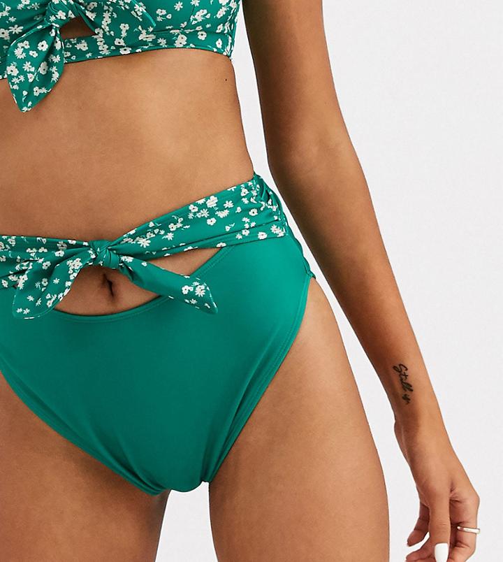 Peek & Beau Exclusive Eco Belt Bikini Bottom In Green Floral-multi