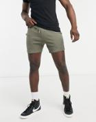 Asos Design Jersey Skinny Shorts In Shorter Length In Khaki Green