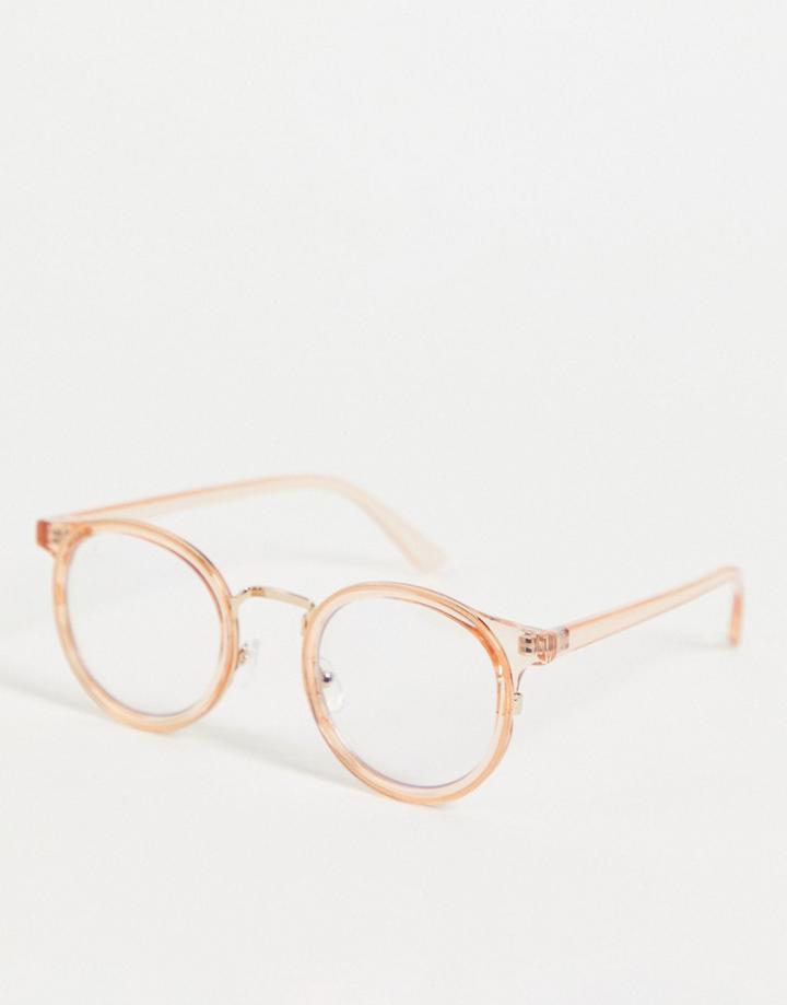 Jeepers Peepers Women's Round Blue Light Glasses In Pale Pink