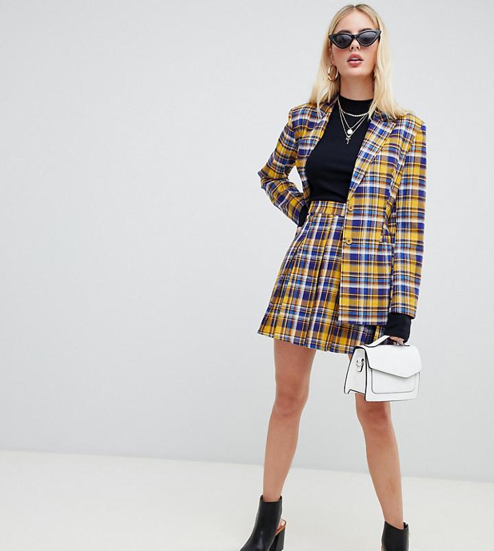 Unique21 Pleated Mini Skirt In Contrast Check Two-piece - Yellow