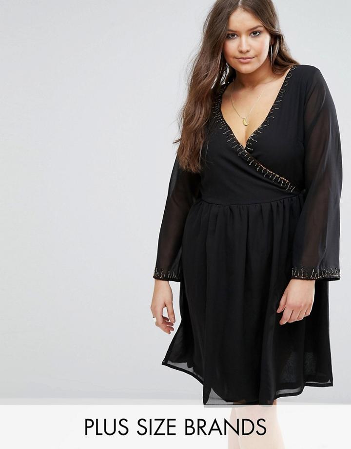 Koko Plus Skater Dress With Beaded Neckline - Black